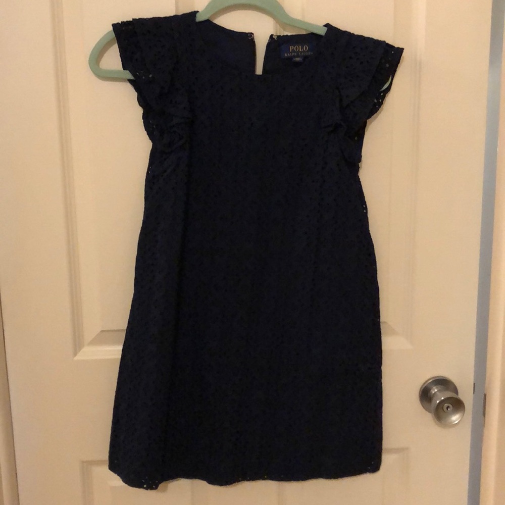 Girls Polo-Ralph Lauren navy blue eyelet dress